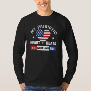 Camiseta Meu Coração Patriótico Bata Branco Vermelho E Azul