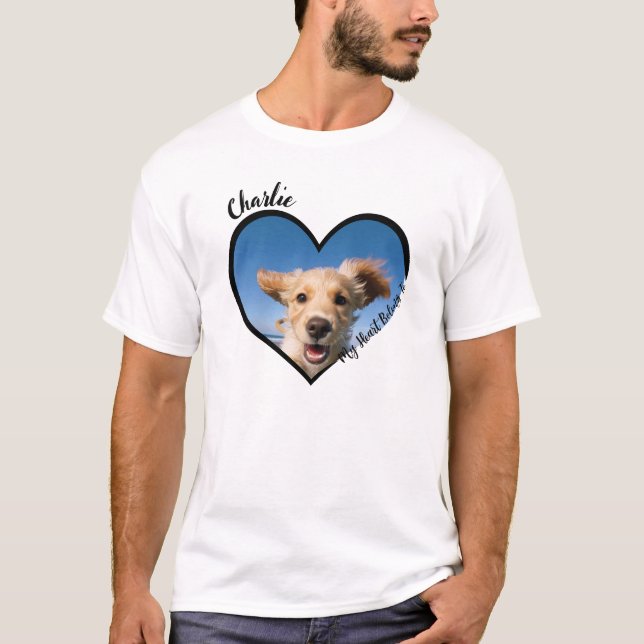 Camiseta Meu Coração Pertence Ao Nome E Foto Do Cão Persona (Frente)