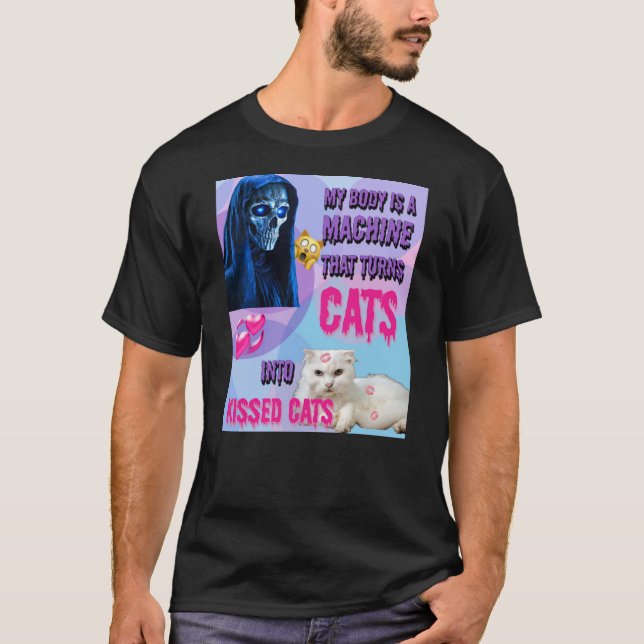 Camiseta Meu corpo é uma máquina beijando gatos (Frente)
