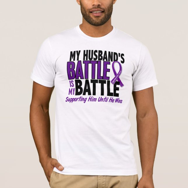 Camiseta Meu da batalha câncer de pâncreas do marido (Frente)