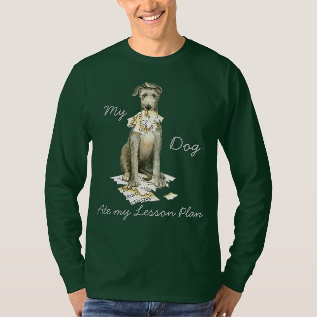 Camiseta Meu Deerhound Escocês Comeu meu Plano de Lição (Frente)