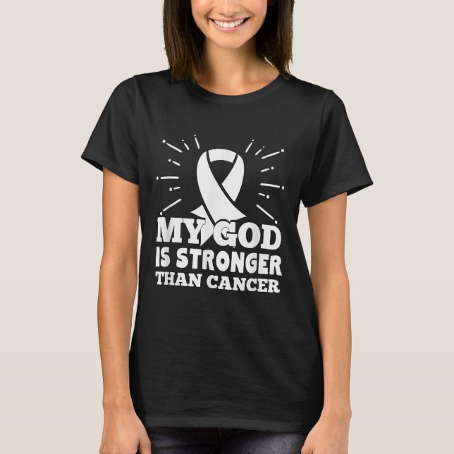 Camiseta Meu Deus É Mais Forte Que A Fé Do Cancer Pulmonar (Frente)