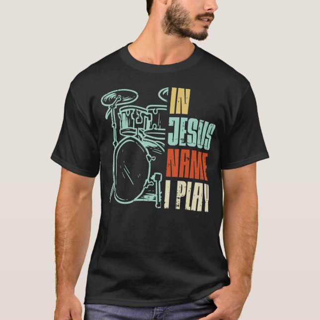 Camiseta Meu Deus, eu toco tambores Deus bebendo Música Chr (Frente)