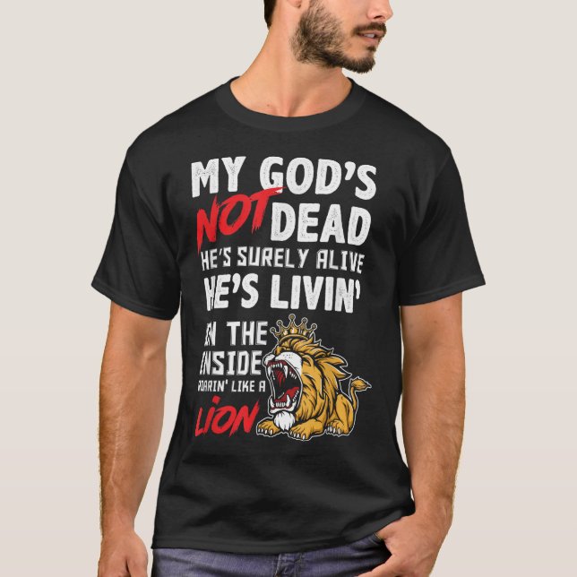 Camiseta Meu Deus não é o Leão Morto Jesus Cristo Christian (Frente)