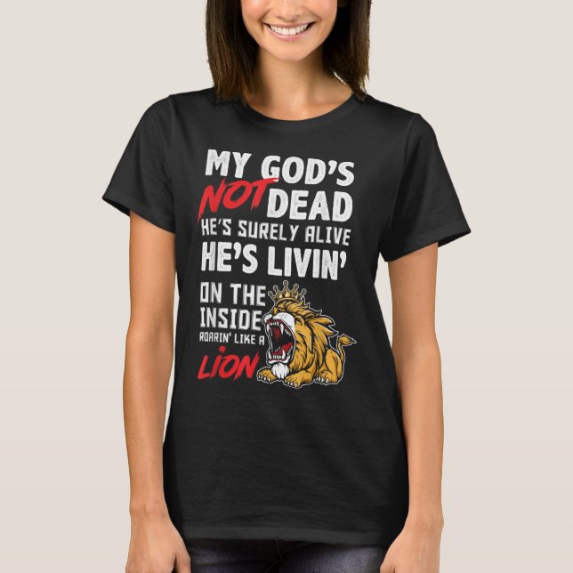 Camiseta Meu Deus não é o Leão Morto Jesus Cristo Christian (Frente)