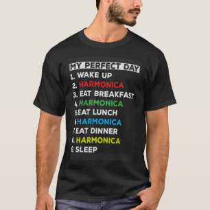 Camiseta Meu Dia Perfeito Despertar Tocando Harmônica Harmo