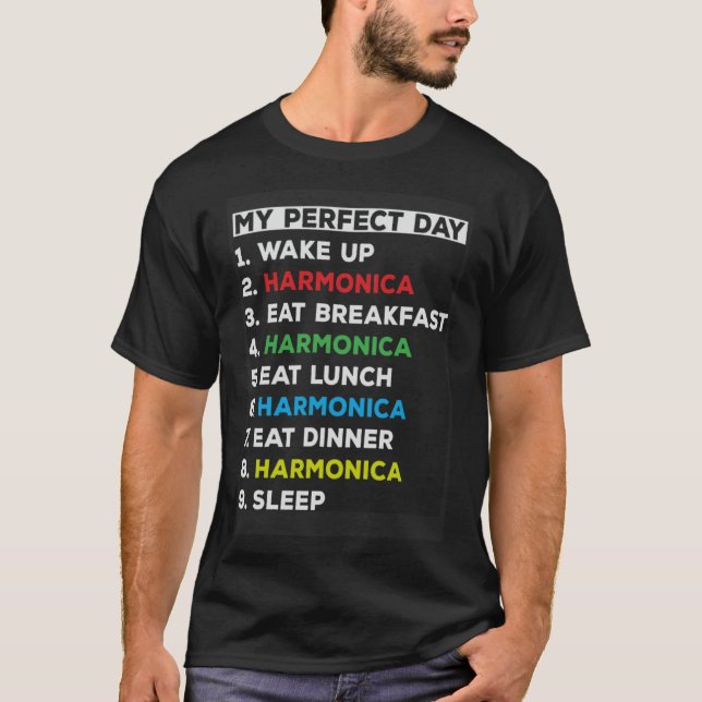 Camiseta Meu Dia Perfeito Despertar Tocando Harmônica Harmo (Frente)
