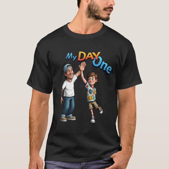 Camiseta Meu Dia Um Pai e a Família de Cartoons de Filho (Frente)