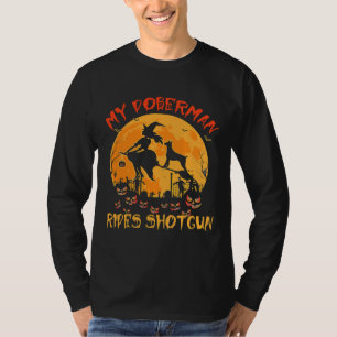 Camiseta Meu Doberman Dirige Shotgun Halloween Engraçado Do