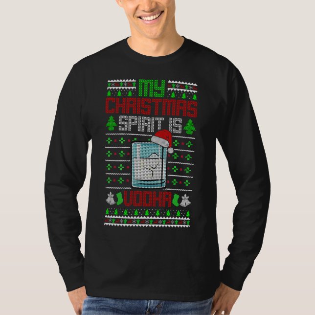 Camiseta Meu Espírito de Natal é Vodka - Bebendo Engraçado  (Frente)