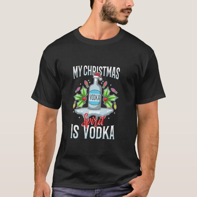 Camiseta Meu espírito de natal é vodka Long Sleeve (Frente)
