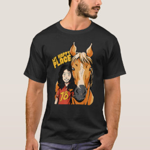 Camiseta Meu Feliz Lugar Cavalo Andando Cavalo Para Mulhere