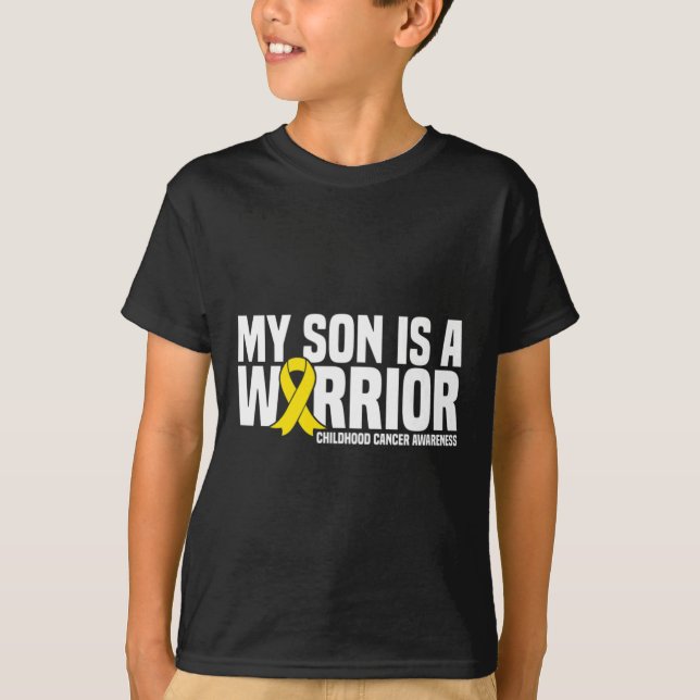 Camiseta Meu filho é um Cancer de infância amarelo do guerr (Frente)