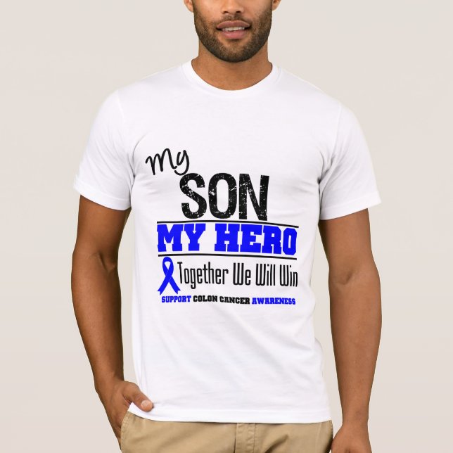 Camiseta Meu filho, meu cancro do cólon do herói (Frente)