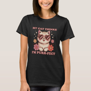 Camiseta Meu Gato Acha Que Sou Purr-FEITO Retro 70s Valentã