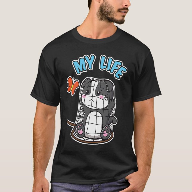 Camiseta Meu Gato Bonito da Vida Capturado em uma rede de b (Frente)