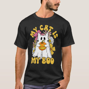 Camiseta Meu Gato É Meu Boo Floral Groovy Fantasma Gato Ass