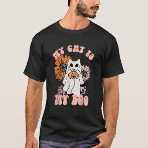 Camiseta Meu Gato É Meu Boo Floral Groovy Fantasma Gato Ass