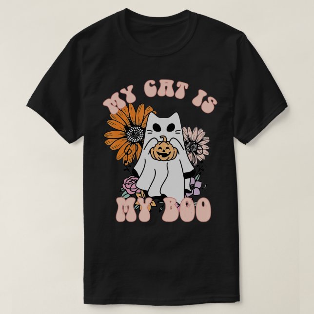Camiseta Meu Gato É Meu Fantasma Floral Ghost Gand Spookee  (Frente do Design)