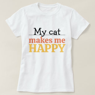 Camiseta "Meu Gato Me Faz Feliz" Citação Cor Moderna Vibran