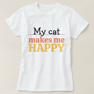 Camiseta "Meu Gato Me Faz Feliz" Citação Cor Moderna Vibran