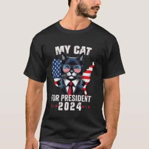 Camiseta Meu Gato Para Presidente 2024 Gato Patriótico Polí