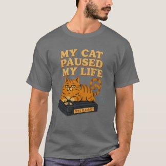 Camiseta Meu gato pausou a minha vida vibe retrô 80s 90s re