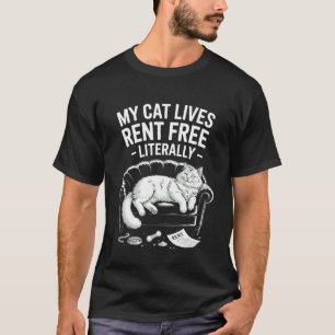 Camiseta Meu Gato Vive Sem Pagar Aluguel Literalmente Humor