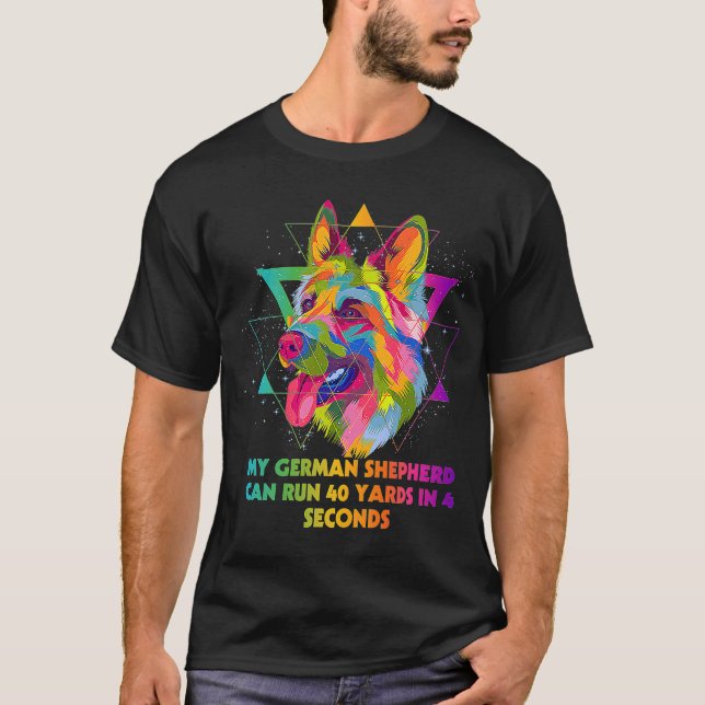 Camiseta Meu German shepherd Pode Correr 40 Jardas Shepard  (Frente)