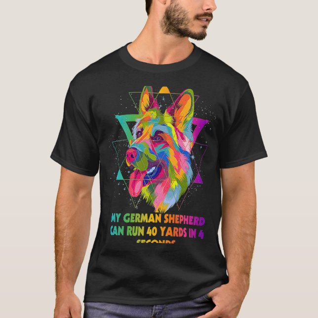 Camiseta Meu German shepherd Pode Correr 40 Jardas Shepard  (Frente)