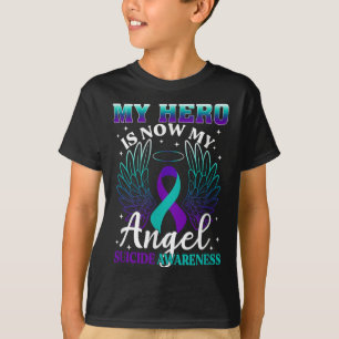 Camiseta Meu Herói Agora É Meu Anjo Suicídio Roxo Turquesa 