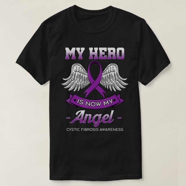 Camiseta Meu Herói É Meu Anjo Fibrose Cística Pulmonar Tran (Frente do Design)