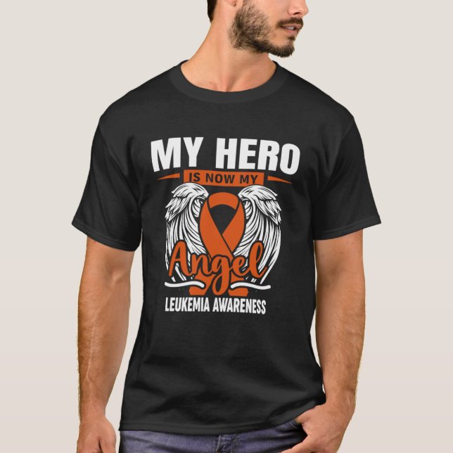 Camiseta Meu Herói É Meu Anjo Leucemia Laranja Fita (Frente)