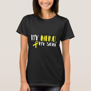 Camiseta Meu Herói Meu Filho - Dourada Faixa de Fita cancer
