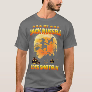Camiseta Meu Jack Russell Rides Shotgun Witly Broomstick