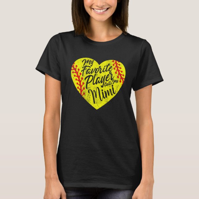 Camiseta Meu Jogador Favorito Me Chama Mimi Softball Heart  (Frente)