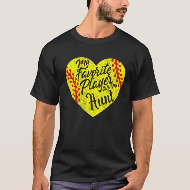 Camiseta Meu Jogador Favorito Me Chama Tia Softball Heart C (Frente)