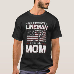 Camiseta Meu Lineman Favorito Me Chama Mãe EUA Bandeira Mãe