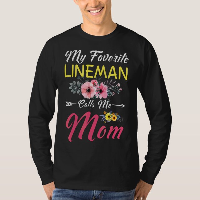 Camiseta Meu Lineman Favorito Me Chama Mãe Flores Família M (Frente)