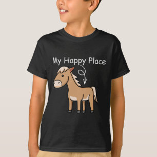 Camiseta Meu Lugar Feliz Horseback Andando Equestriando Sob