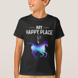 Camiseta Meu Lugar Feliz Horseback Cavalo Andando Equestre 