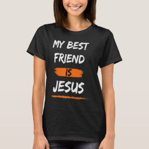 Camiseta Meu Melhor Amigo é Jesus Pincel Branco Laranja Neg