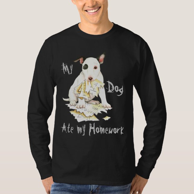 Camiseta Meu Miniatura, Touro Terrier, Comi Minha Casa (Frente)