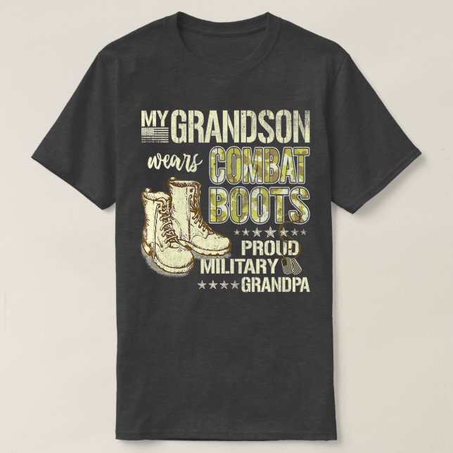 Camiseta Meu neto Veste Botas de Combate Gra Militar Orgâni (Frente do Design)