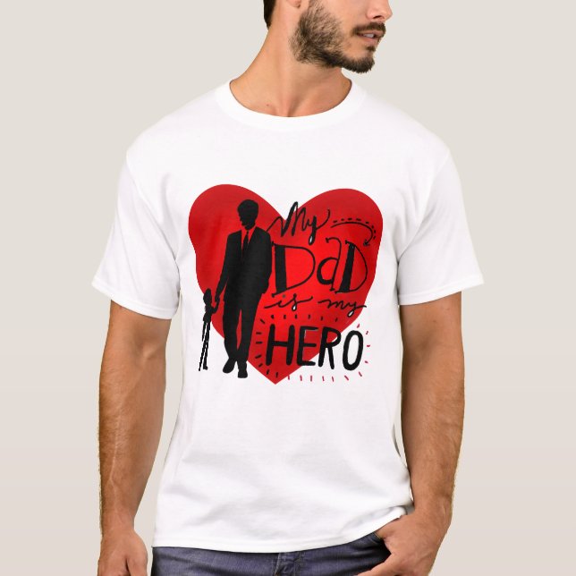 Camiseta Meu Pai é Meu Herói: Silhueta de Homenagem Sentido (Frente)