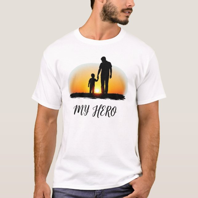 Camiseta Meu Pai Herói | Padre & Child Sunset Silhouette (Frente)