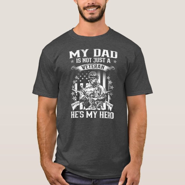 Camiseta Meu Pai Veterano Meu Herói Veterano Suporta Engraç (Frente)