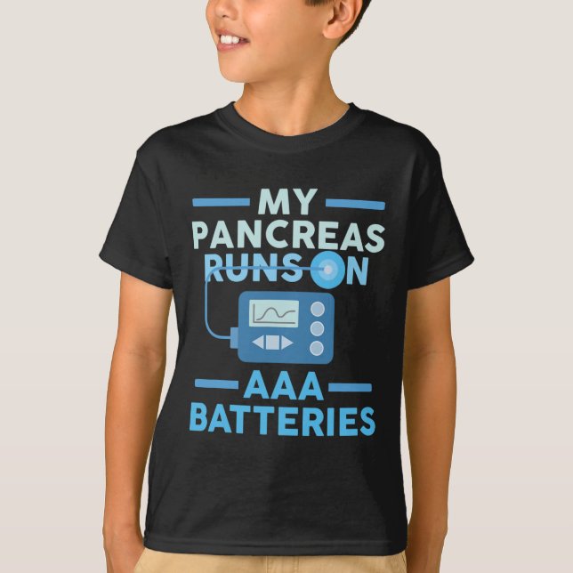 Camiseta Meu Pancreino Funciona Em Baterias AAA Tipo 1 Diab (Frente)