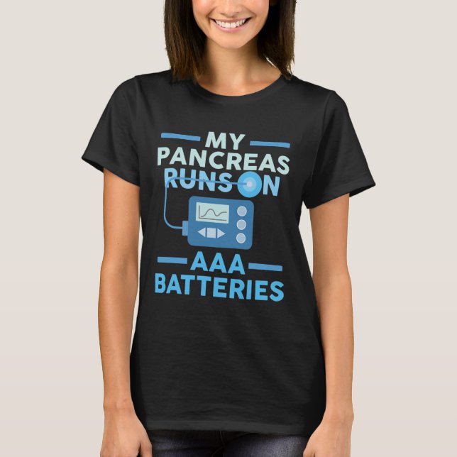Camiseta Meu Pancreino Funciona Em Baterias AAA Tipo 1 Diab (Frente)