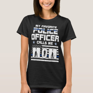 Camiseta Meu Policial Favorito Me Chama Mãe EUA Flag C